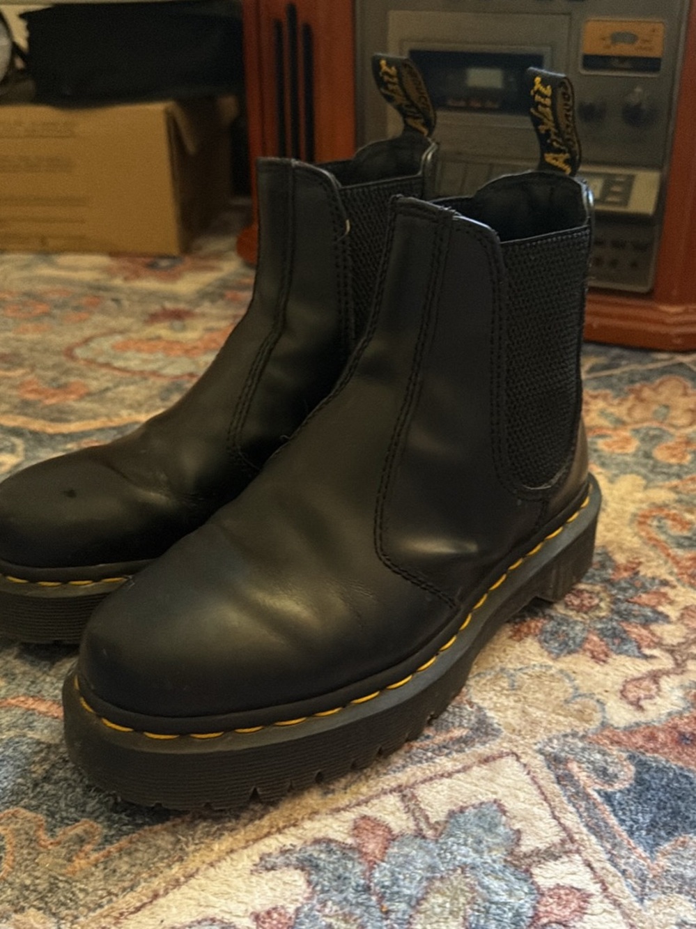 Dr. Martens Black Leather Chukka Boots with Yellow Stitching